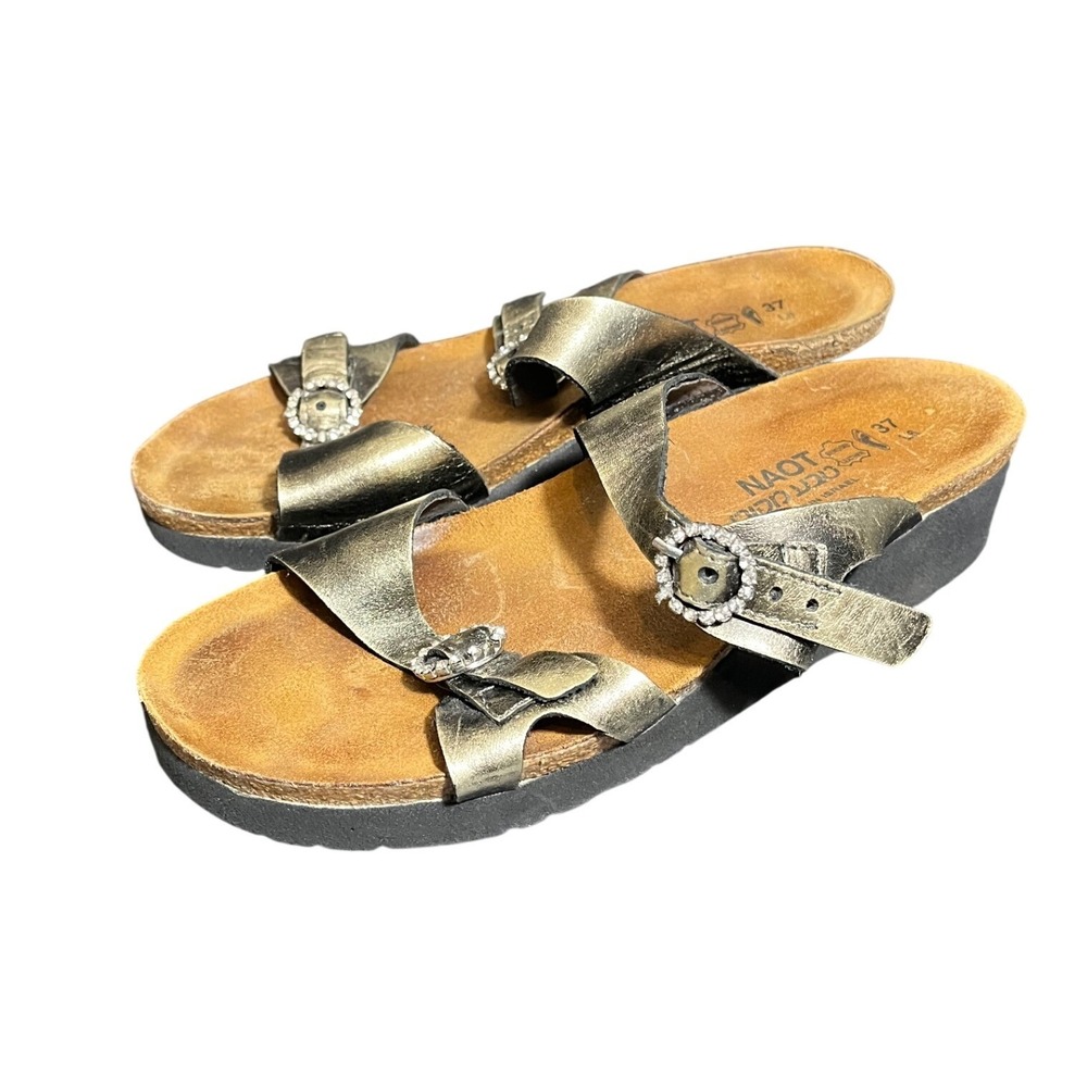 Naot Kate Rhinestone Crystal Buckle Sandal Womens 37 US 6 Bronze Metallic